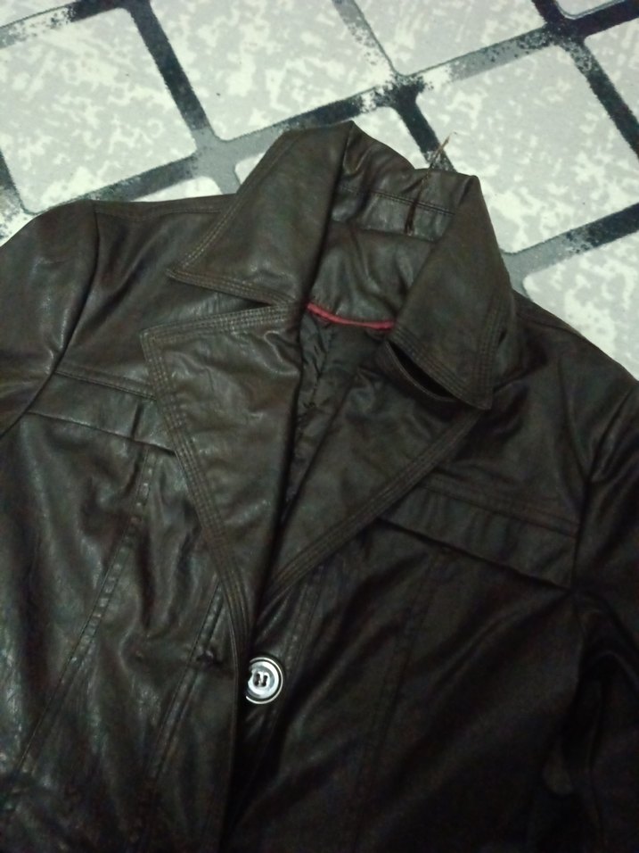 Kahverengi Uzun Deri Kadın Ceket - Görsel 3