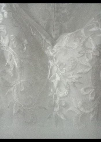 V Yaka Kolsuz Beyaz Uzun Gelinlik - Görsel 3