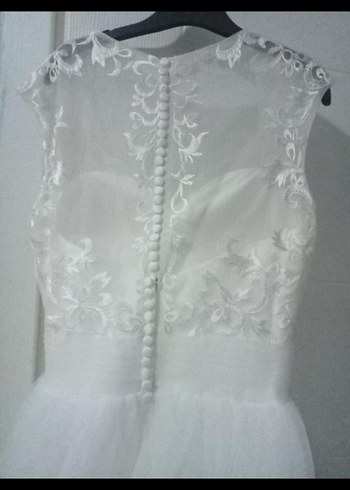 V Yaka Kolsuz Beyaz Uzun Gelinlik - Görsel 4