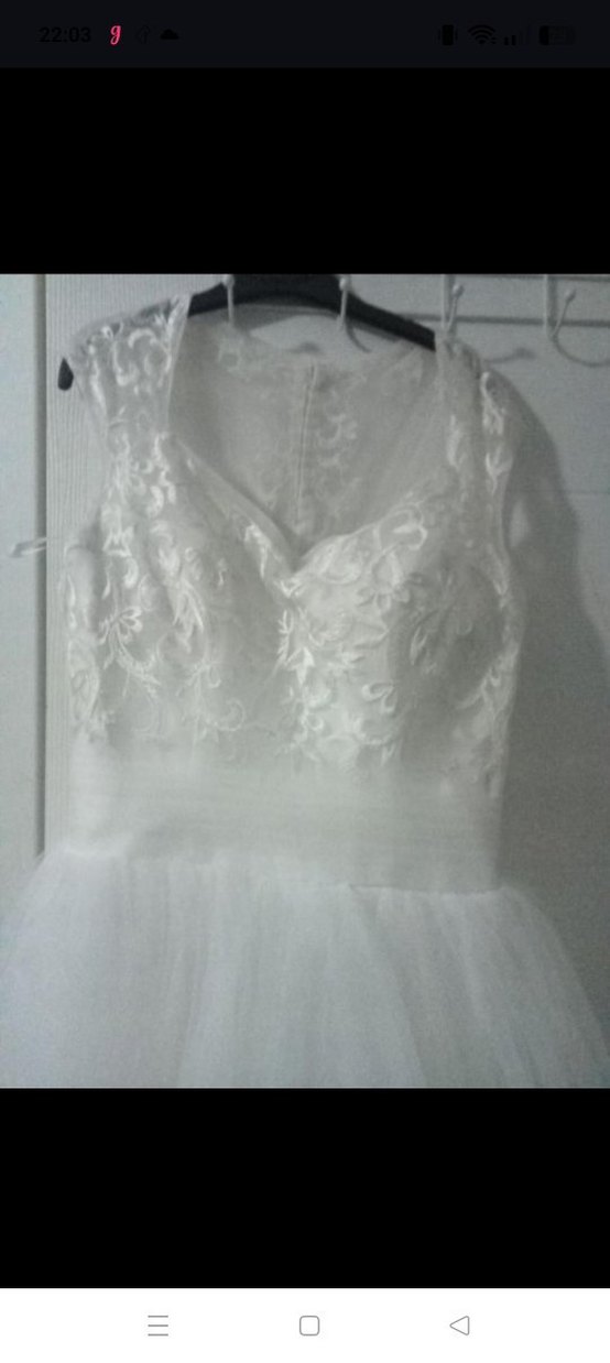 V Yaka Kolsuz Beyaz Uzun Gelinlik - Görsel 2