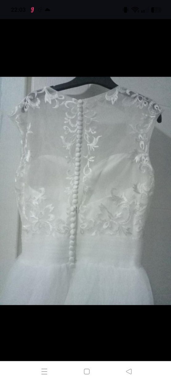 V Yaka Kolsuz Beyaz Uzun Gelinlik - Görsel 4