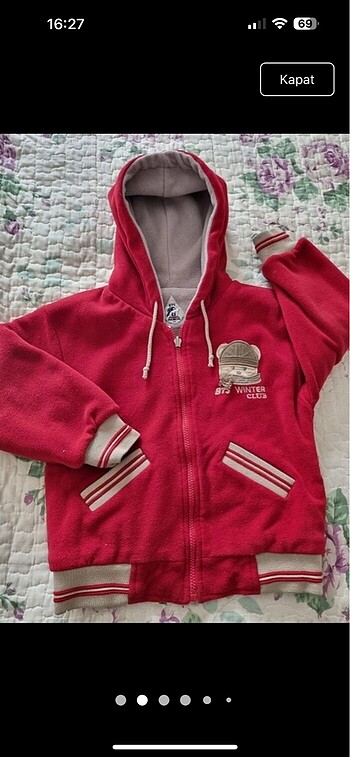Unisex Çift taraflı bej ve kırmızı Bts mont (4_6 yaş) - Görsel 2