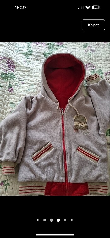 Unisex Çift taraflı bej ve kırmızı Bts mont (4_6 yaş) - Görsel 3
