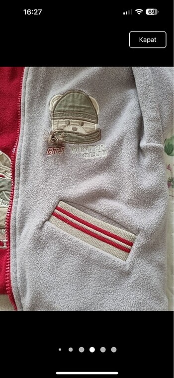 Unisex Çift taraflı bej ve kırmızı Bts mont (4_6 yaş) - Görsel 8