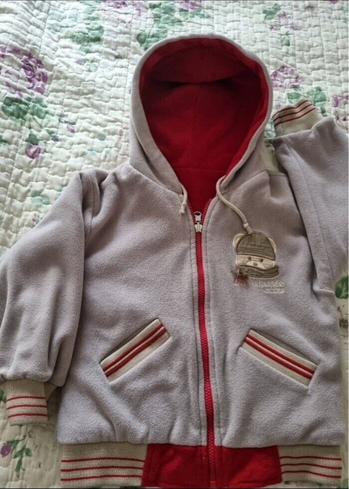 Unisex Çift taraflı bej ve kırmızı  Bts mont (4_6 yaş) - Görsel 3