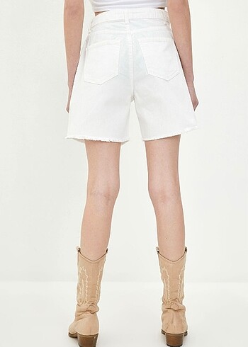 yüksek bel jean şort - Görsel 5