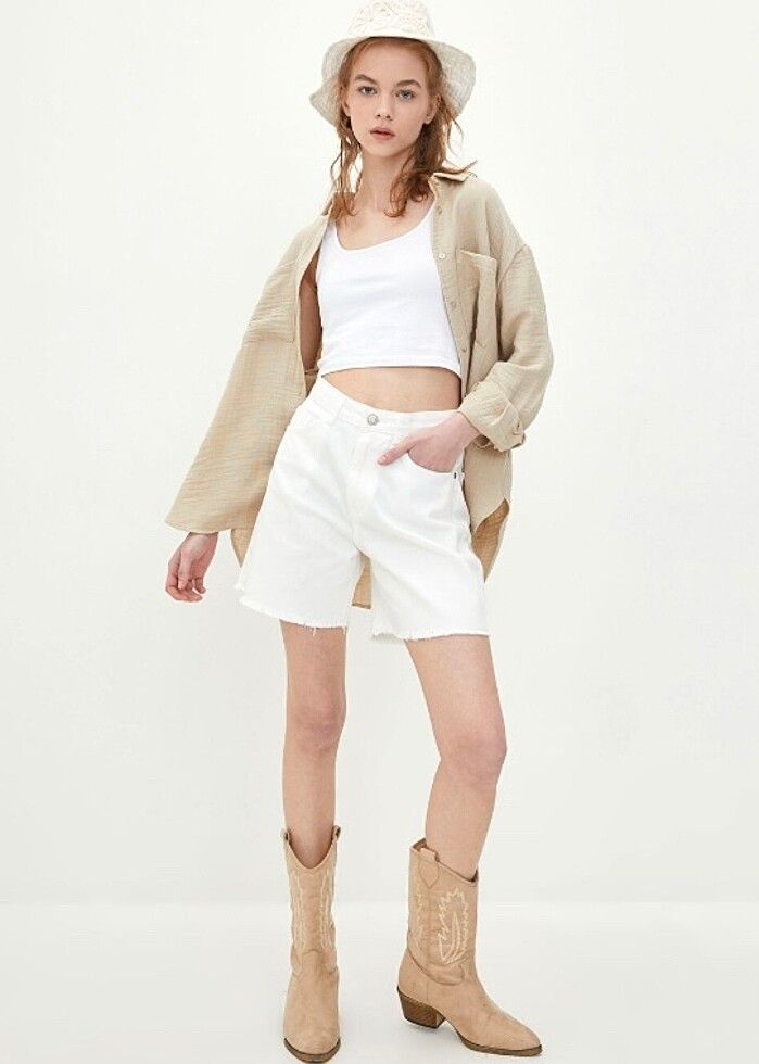 yüksek bel jean şort - Görsel 2