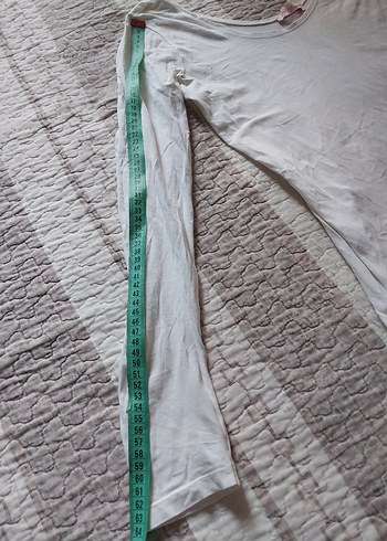 Beyaz geniş yuvarlakYaka  Uzun Kollu Pamuklu Tişört - Görsel 3