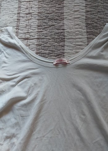 Beyaz geniş yuvarlakYaka  Uzun Kollu Pamuklu Tişört - Görsel 2