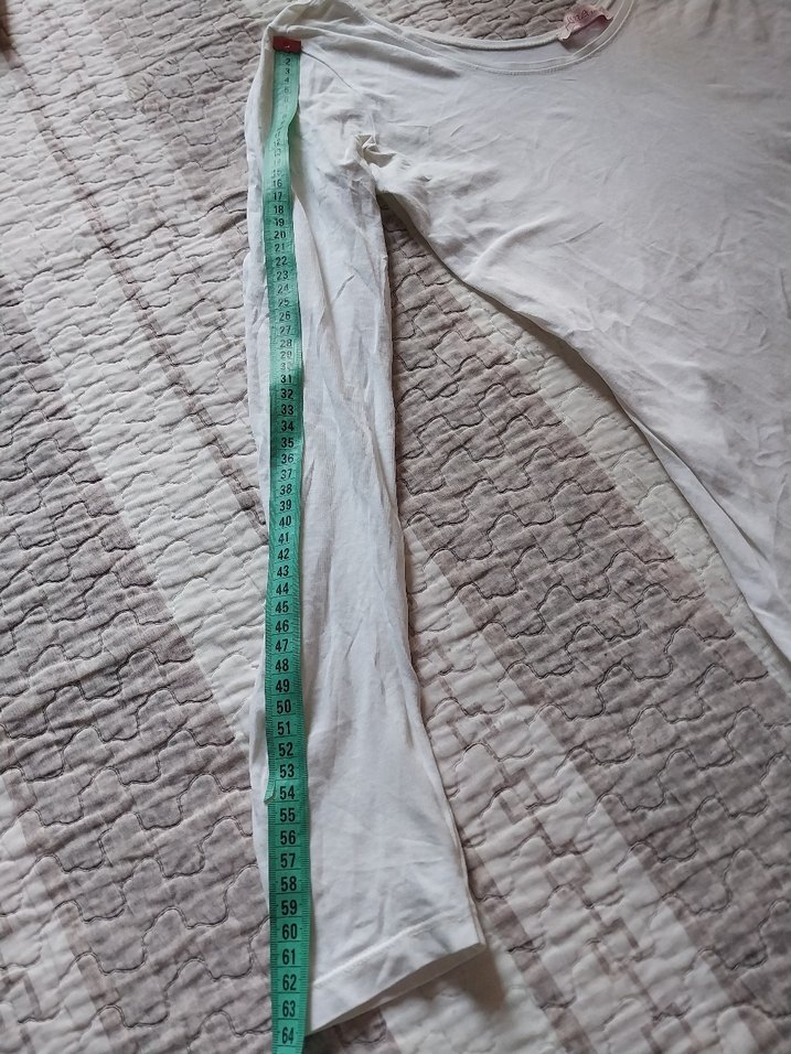 Beyaz geniş yuvarlakYaka  Uzun Kollu Pamuklu Tişört - Görsel 3