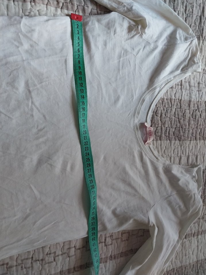 Beyaz geniş yuvarlakYaka  Uzun Kollu Pamuklu Tişört - Görsel 4