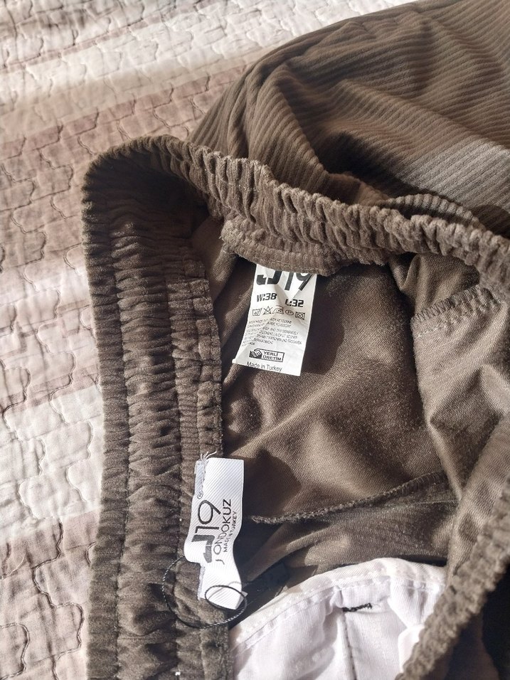 beli lastikli  Rahat Kesim Kadın kadife fitilli  Pantolon - Görsel 5