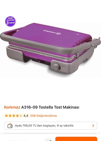 Korkmaz Mor Renkli Tost Makinesi - Görsel 5