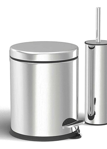 Paslanmaz 3 Lt Pedallı Çöp Kovası + Klozet Fırçası 2'li Set (par