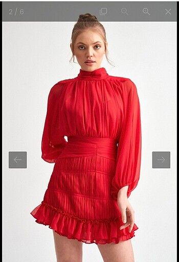 Zara Kırmızı şifon tasarım mini elbise