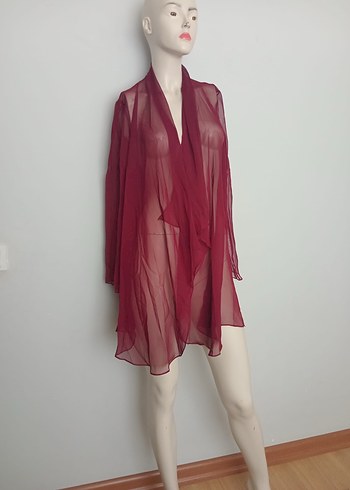 Bordo Mini Drapeli Kadın Pareo - Görsel 2