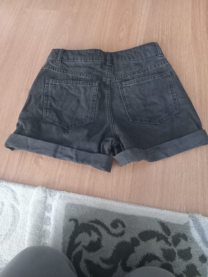 Gri Kadın Denim Mini Şort - Görsel 2