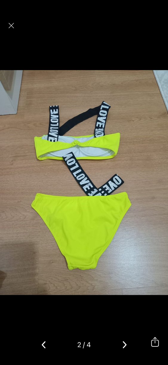 Sarı Askılı Kız Bikini Takımı mini leke - Görsel 2