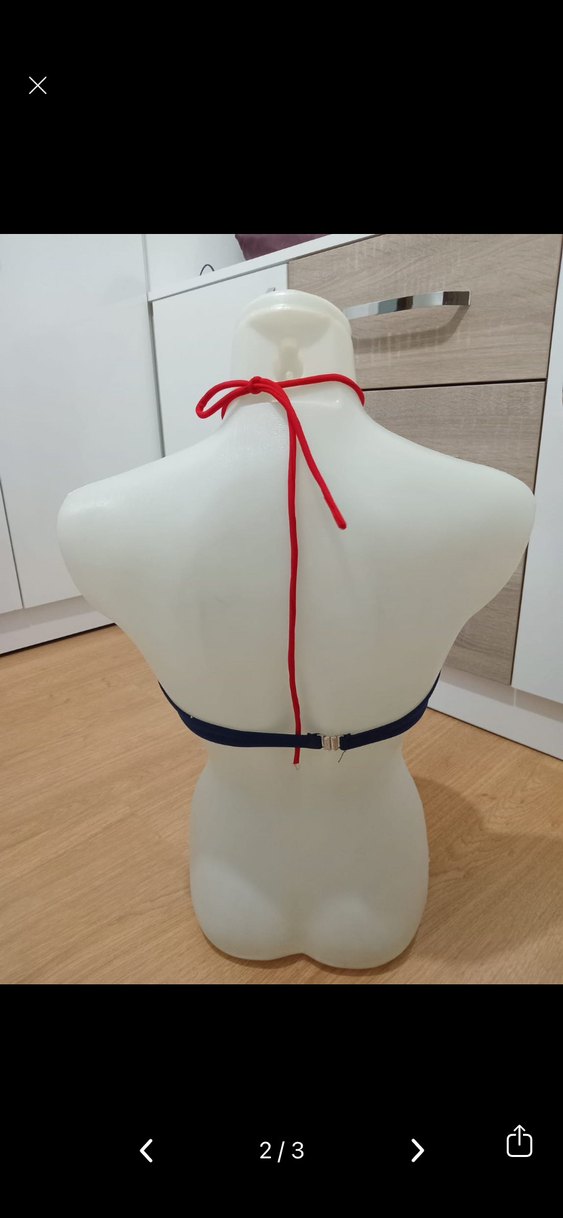 İnce Askılı Kırmızı Beyaz Mini Bikini Üstü - Görsel 2