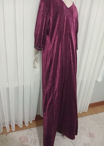 diğer Beden bordo Renk Bordo Nakışlı Uzun Salaş Kadın Elbise