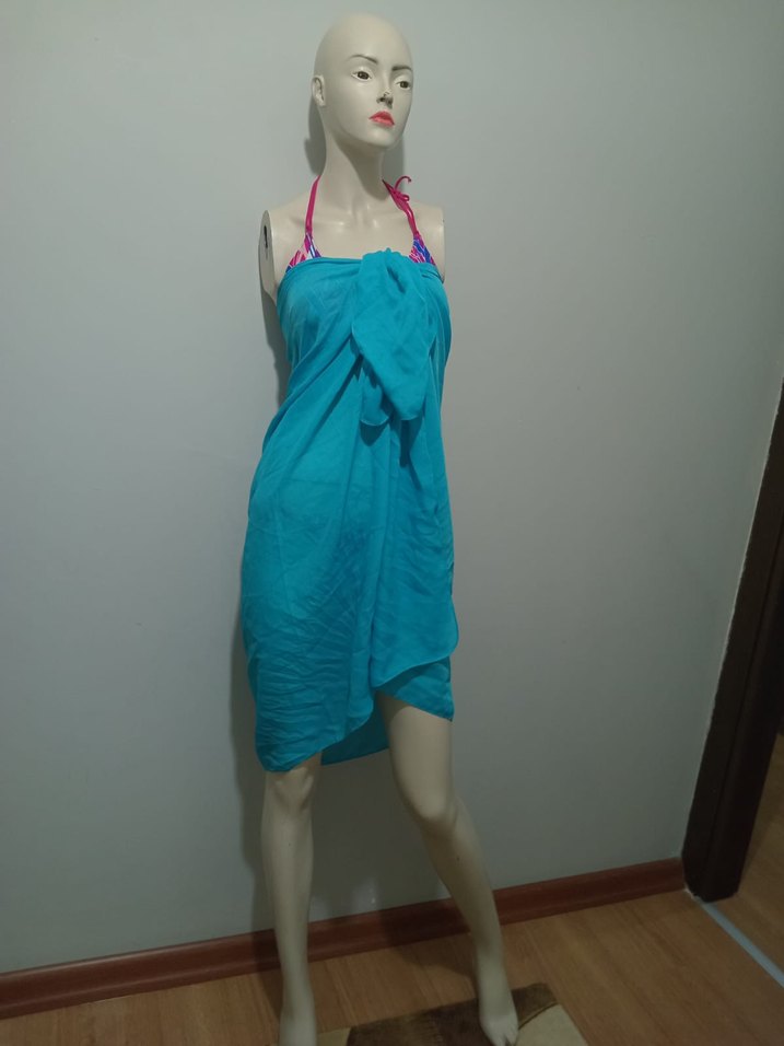 Turkuaz Renkli Kısa Drapeli Kadın Pareo - Görsel 3