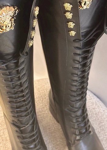 Siyah Deri Dizüstü Gotik Topuklu Çizmeler - Görsel 3