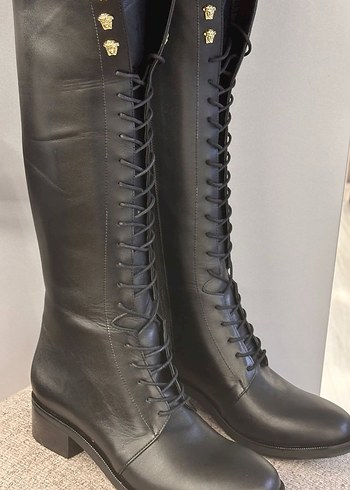 Siyah Deri Dizüstü Gotik Topuklu Çizmeler - Görsel 2