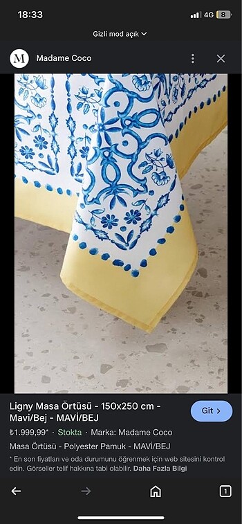Madame Coco Madame coco İtalyan desen masa örtüsü