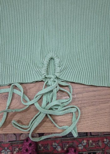 Kadın Yeşil Kısa Kollu Triko Tişört - Görsel 2