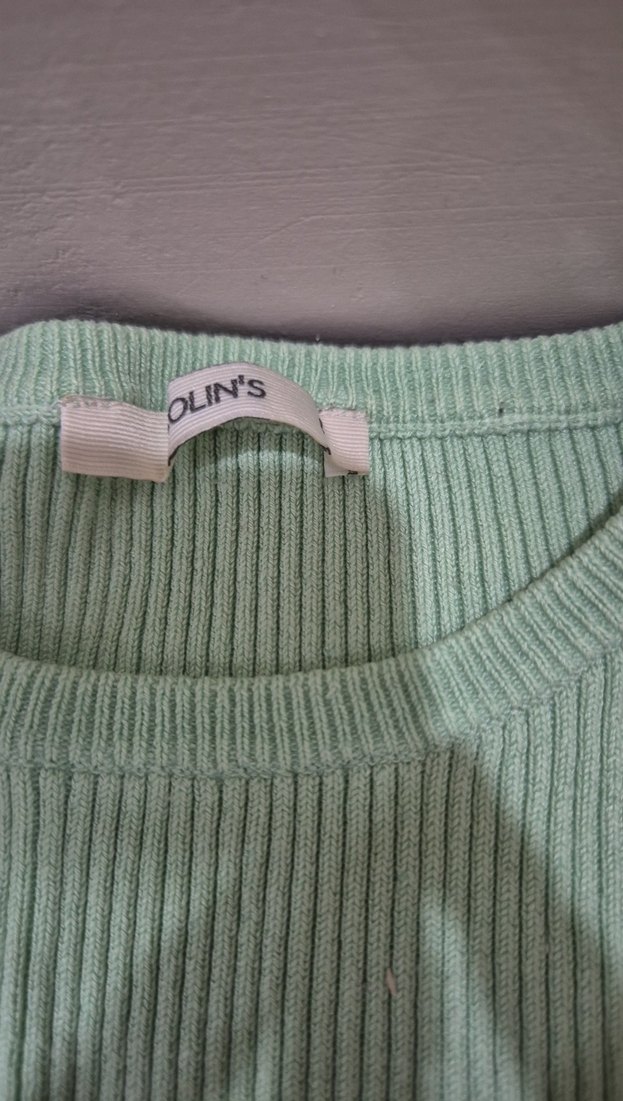 Kadın Yeşil Kısa Kollu Triko Tişört - Görsel 3