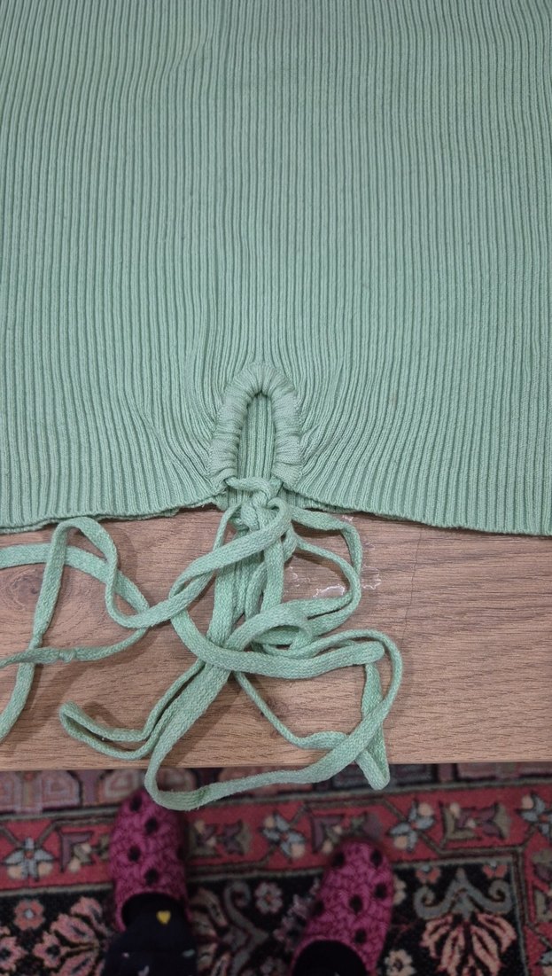 Kadın Yeşil Kısa Kollu Triko Tişört - Görsel 2