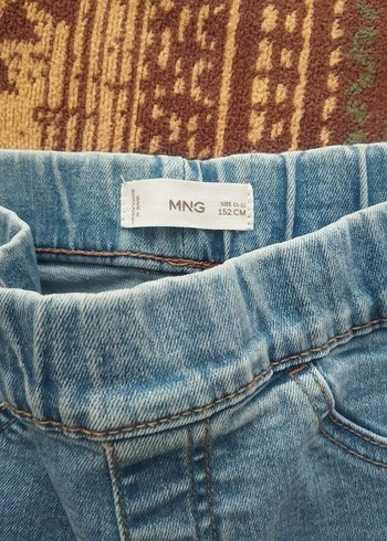 11-12 Yaş Beden mavi Renk Kız Çocuk Mavi Elastik Bel Denim Pantolon