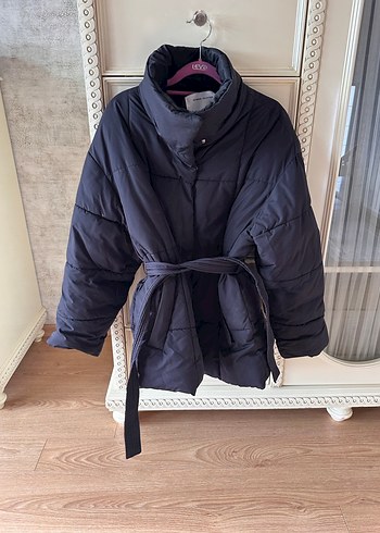 Kemerli Siyah Midi Kadın Kış Montu - Görsel 2