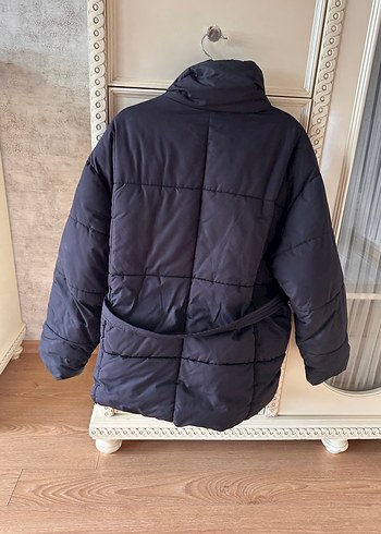 Kemerli Siyah Midi Kadın Kış Montu - Görsel 4