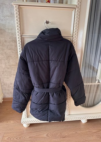 Kemerli Siyah Midi Kadın Kış Montu - Görsel 3