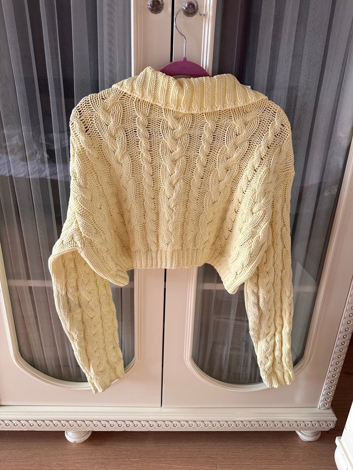 sari Örgü Kadın Hırka - Görsel 2