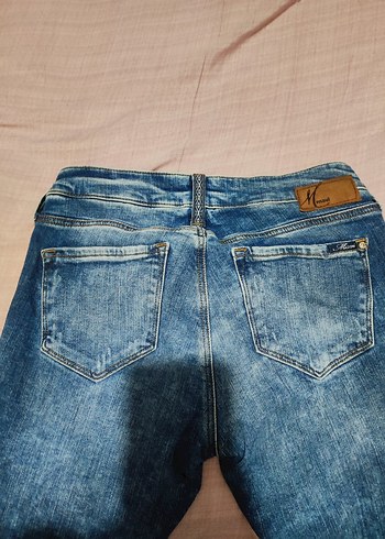 Düğmeli Mavi Kadın Denim Pantolon - Görsel 4