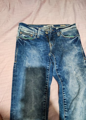 Düğmeli Mavi Kadın Denim Pantolon - Görsel 2