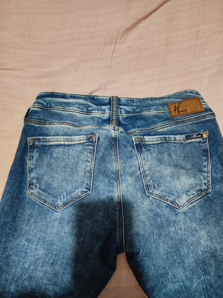 Düğmeli Mavi Kadın Denim Pantolon - Görsel 4