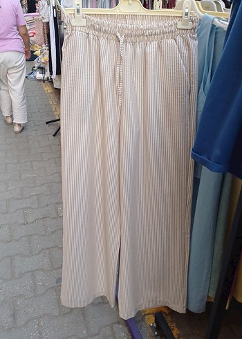 Bej Piliseli Midi Kadın Kumaş Pantolon - Görsel 5