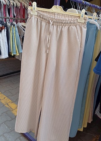 Bej Piliseli Midi Kadın Kumaş Pantolon - Görsel 6