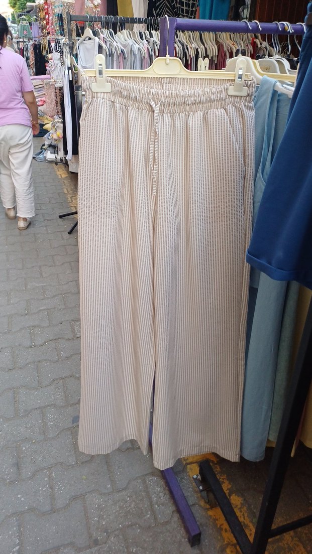 Bej Piliseli Midi Kadın Kumaş Pantolon - Görsel 5