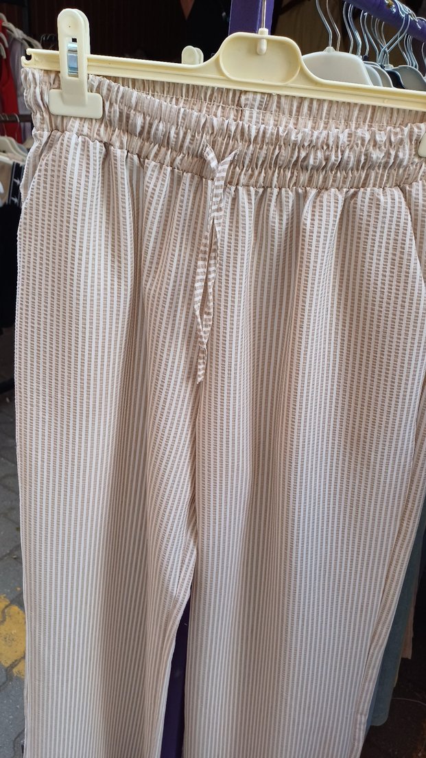 Bej Piliseli Midi Kadın Kumaş Pantolon - Görsel 2