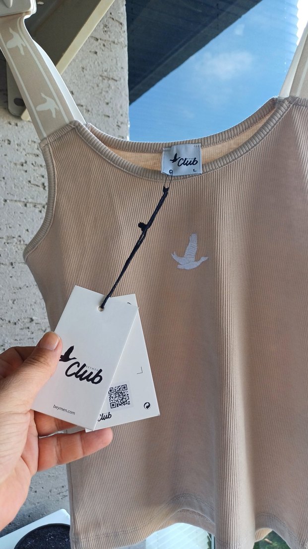 Bej Pamuklu Mini Askılı Kadın Atlet - Görsel 2