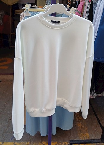 Beyaz Kadın Salaş Sweatshirt - Görsel 5