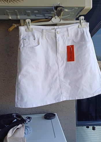 Beyaz Pamuk Mini Etek Rahat Kesim - Görsel 5