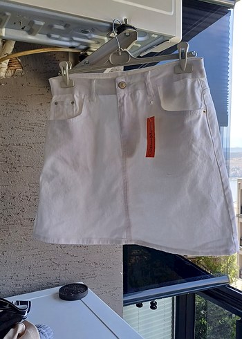 Beyaz Pamuk Mini Etek Rahat Kesim - Görsel 2