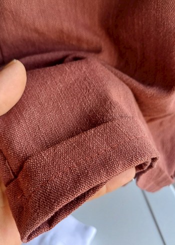 Kahverengi Kemerli Keten Kadın Bermuda Şort - Görsel 5