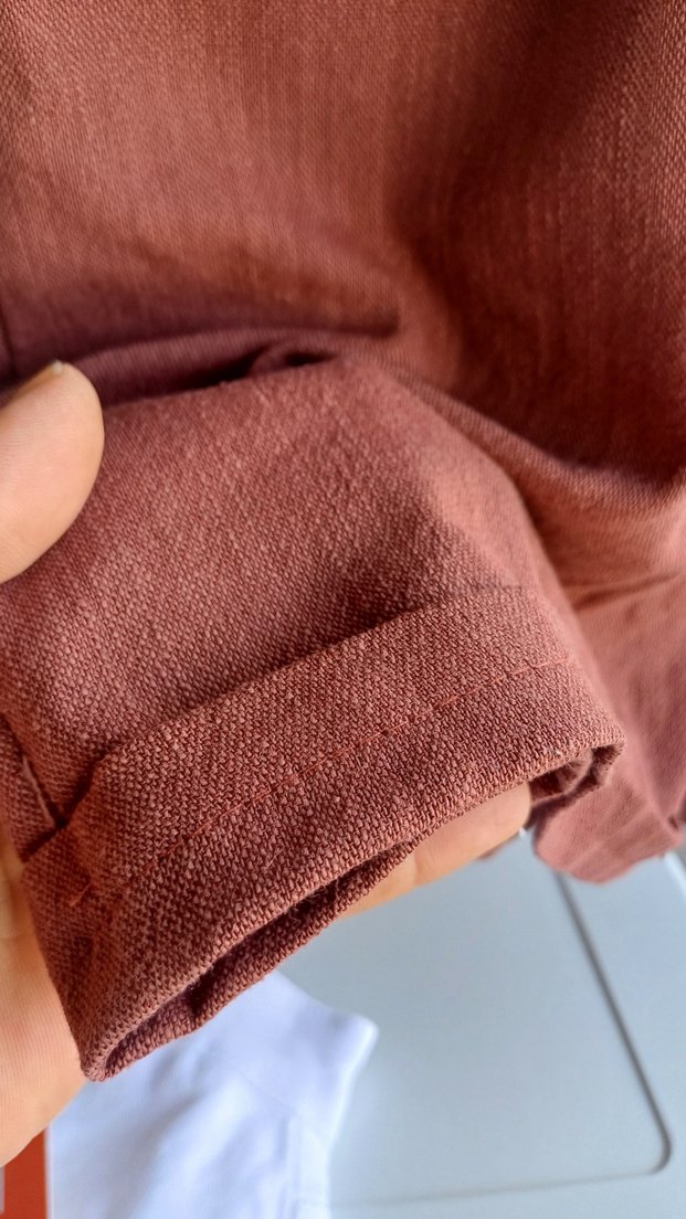 Kahverengi Kemerli Keten Kadın Bermuda Şort - Görsel 5