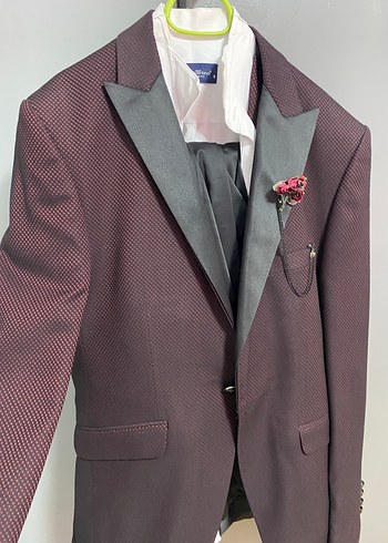 Bordo Düğmeli Modern Klasik Erkek Takım Elbise